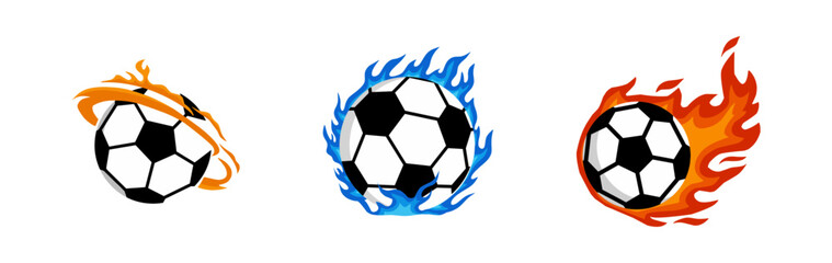Soccer Ball with Flames Icon Set