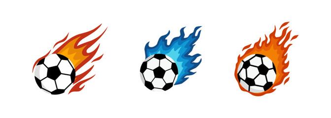 Soccer Ball with Flames Icon Set