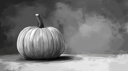 Detailed Illustration of a Pumpkin on a Gray Background
