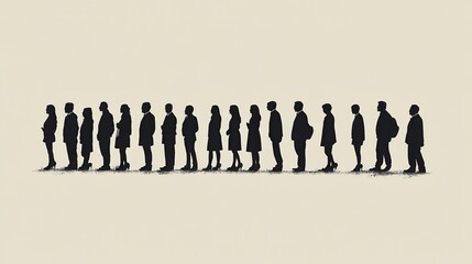 Silhouette of Diverse People Standing in Line in Minimalist Style