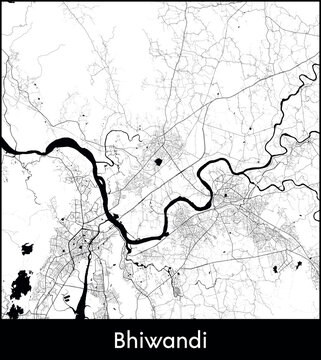 Bhiwandi city map, India - Topographic vector map poster