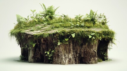 Lush Green Stump Surrounded by Vibrant Ferns and Foliage
