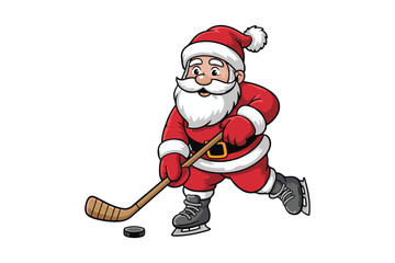 santa playing ice hockey illustration vector