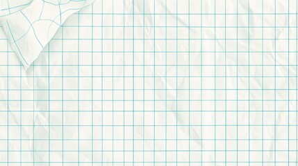 Crumpled Grid Paper Background with Light Blue Lines and Texture