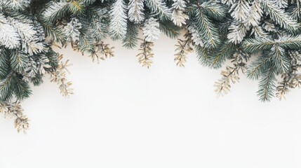 Frosted Evergreen Branches on White Background for Holiday Theme
