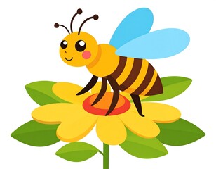 Cartoon bee perched atop a yellow flower (1)