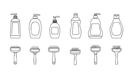 Collection of bathroom hygiene product silhouettes including shampoo bottles and razors silhouette