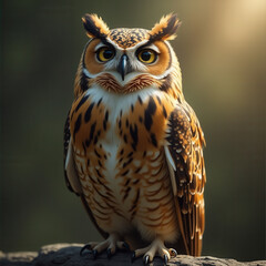 Detailed Owl with Ear Tufts in Forest Setting