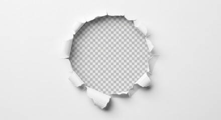 Torn Paper Hole Reveals a Checkered Transparency, Perfect for Layering