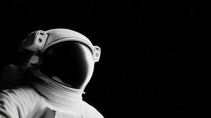 Astronaut in a white space suit gazes into the vastness of space, surrounded by a starry backdrop, symbolizing exploration and the unknown in the universe