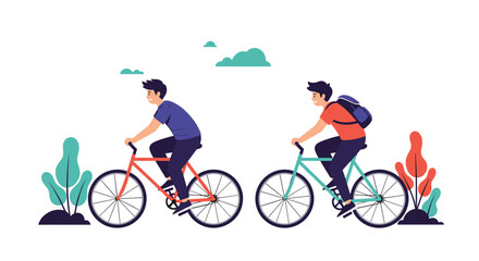 Fototapeta premium Two friends enjoy a scenic bike ride through nature.