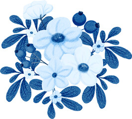 Blue Flower Winter Arrangement Watercolor