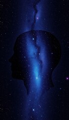 Obraz premium Cosmic Mind: Silhouette of Head Filled with Stars and Galaxy in Night Sky