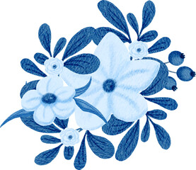 Blue Flower Winter Arrangement Watercolor