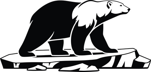 Polar bear standing on an ice floe or iceberg, arctic animal predator silhouette vector illustration.