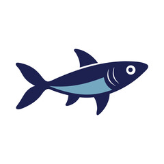 Simple flat color dark blue anchovy fish swimming isolated on seafood marine life art
