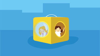cute little girl with her mother in a gift box vector illustration design