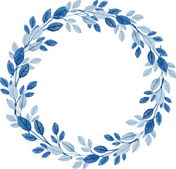 Blue Leaves Watercolor Illustration 