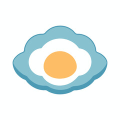 Simple flat color oyster clipart with bright yellow yolk and blue shell