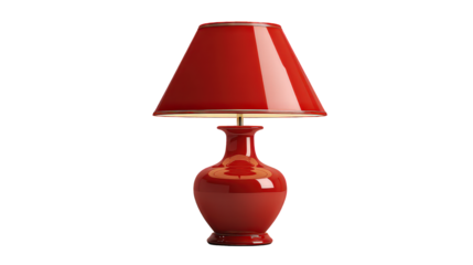 Red Ceramic Table Lamp with Glossy Shade on Transparent Background