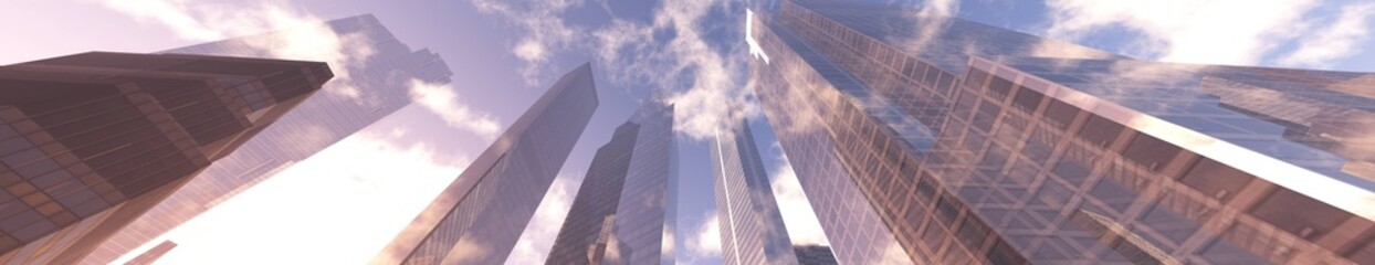 Skyscraper panorama, skyscrapers against the sky, high-rise buildings, 3D rendering