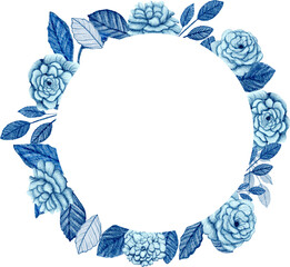 blue winter flower wreath watercolor
