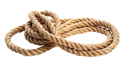Obraz premium Thick Natural Fiber Rope Tied in a Knot on cutout png Black cord isolated on a transparent background