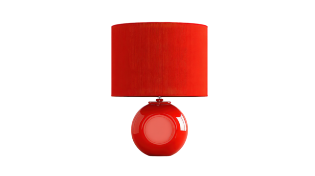 Red Table Lamp with Spherical Base and Cylindrical Shade