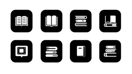 White Book Icons on Black Background