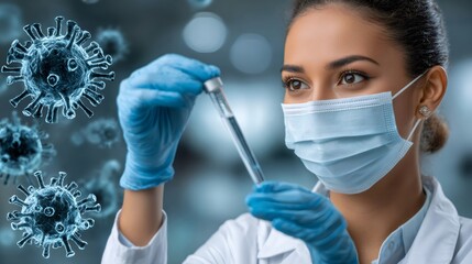 Naklejka premium Scientist examining virus vaccine sample for global pandemic research