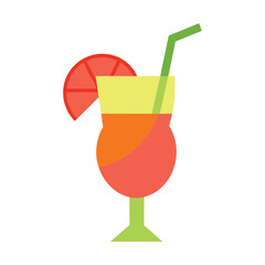 Vibrant tropical cocktail with citrus slice and straw simple flat color art