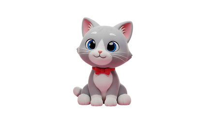 Fototapeta premium Adorable cartoon cat with bright blue eyes and a red bow tie sits patiently, radiating pure cuteness and playful charm for your next project.