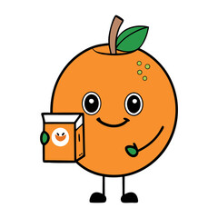A Kawaii Orange Holding A Juice Box With Its Own Juice