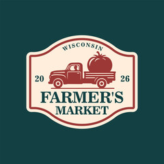 Farm fresh delivery design template. Classic vintage pickup truck with natural food. Vector illustration © Дмитрий Сальников