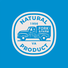 Farm fresh delivery design template. Classic vintage pickup truck with natural food. Vector illustration © Дмитрий Сальников