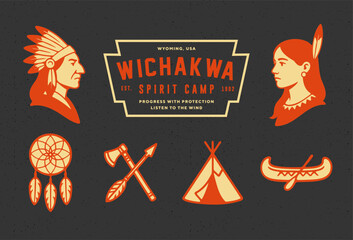 Ethnic american indigenous tribal culture decorative set isolated vector