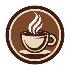 Obraz premium Steaming coffee cup logo design in brown tones