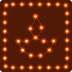 Glowing Diwali lamp made with bright decorative string lights on dark background.
Diwali, lamp, lights, glowing, festival, decoration, holiday, celebration, diya, illumination