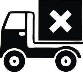 Delivery truck icon with large white cross symbol for delivery cancellation or stop notification for logistics and transportation