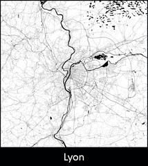 Lyon city map, France - Topographic vector map poster