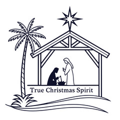 Nativity scene with palm tree and star symbolizing the true christmas spirit