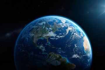 Planet earth orbiting in space with glistening atmosphere