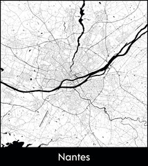 Nantes city map, France - Topographic vector map poster