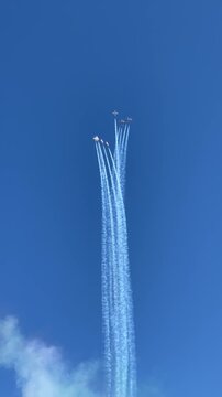 Military fighter jet aerobatic maneuvers over Piacenza Italy airshow