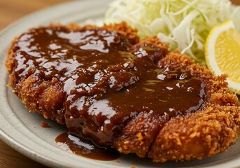 Crispy breaded pork cutlet with sauce