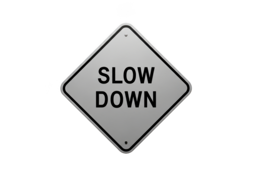 Diamond shaped slow down road sign against dark sky isolated on transparent background