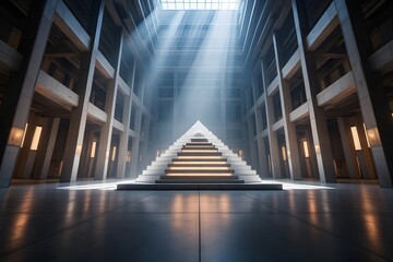 Obraz premium Illuminated staircase in a modern building with a skylight beaming down light