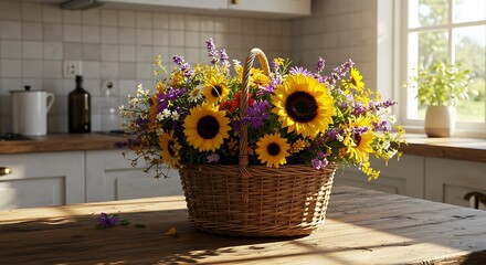 Wicker basket filled with flowers