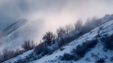 snow covered mountains in winter
