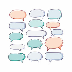 Fototapeta premium Speech bubble doodle talk set. Hand drawn comic doodle style dialog balloon, thought cloud speech bubble element pack. Cartoons speak of conversation elements.
